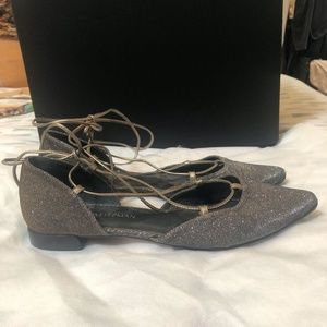 Stuart Weitzman Glitter Lace-Up Flats